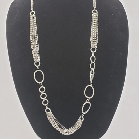 ABS Allen Schwartz Silvertone & Rhinestone Multistrand Necklace 36" L - Picture 1 of 5